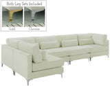 Julia Velvet / Engineered Wood / Metal / Foam Contemporary Cream Velvet Modular Sectional (5 Boxes) - 142" W x 71" D x 33" H"