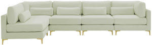 Julia Velvet / Engineered Wood / Metal / Foam Contemporary Cream Velvet Modular Sectional (5 Boxes) - 142" W x 71" D x 33" H"