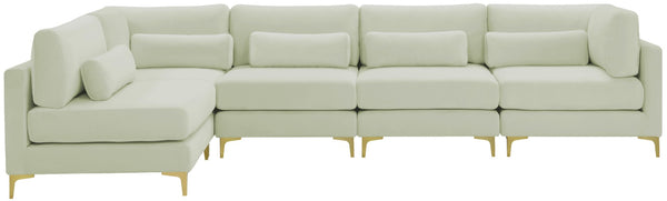 Julia Velvet / Engineered Wood / Metal / Foam Contemporary Cream Velvet Modular Sectional (5 Boxes) - 142" W x 71" D x 33" H"