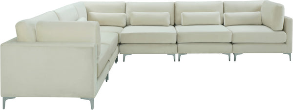 Julia Velvet / Engineered Wood / Metal / Foam Contemporary Cream Velvet Modular Sectional (6 Boxes) - 142" W x 112.5" D x 33" H