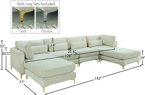 Julia Velvet / Engineered Wood / Metal / Foam Contemporary Cream Velvet Modular Sectional (6 Boxes) - 142" W x 77" D x 33" H