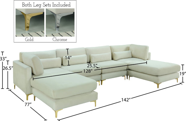 Julia Velvet / Engineered Wood / Metal / Foam Contemporary Cream Velvet Modular Sectional (6 Boxes) - 142" W x 77" D x 33" H