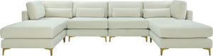 Julia Velvet / Engineered Wood / Metal / Foam Contemporary Cream Velvet Modular Sectional (6 Boxes) - 142" W x 77" D x 33" H