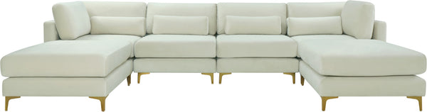 Julia Velvet / Engineered Wood / Metal / Foam Contemporary Cream Velvet Modular Sectional (6 Boxes) - 142" W x 77" D x 33" H