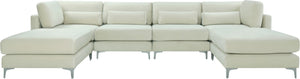 Julia Velvet / Engineered Wood / Metal / Foam Contemporary Cream Velvet Modular Sectional (6 Boxes) - 142" W x 77" D x 33" H