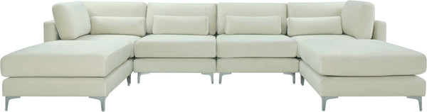 Julia Velvet / Engineered Wood / Metal / Foam Contemporary Cream Velvet Modular Sectional (6 Boxes) - 142" W x 77" D x 33" H