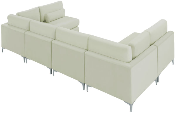 Julia Velvet / Engineered Wood / Metal / Foam Contemporary Cream Velvet Modular Sectional (6 Boxes) - 142" W x 71" D x 33" H