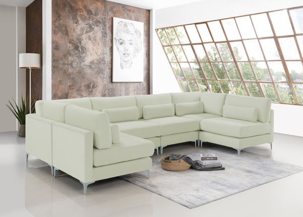 Julia Velvet / Engineered Wood / Metal / Foam Contemporary Cream Velvet Modular Sectional (6 Boxes) - 142" W x 71" D x 33" H