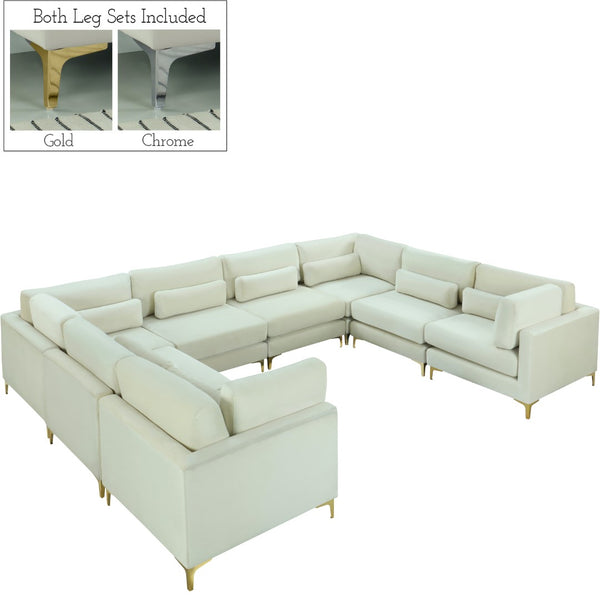 Julia Velvet / Engineered Wood / Metal / Foam Contemporary Cream Velvet Modular Sectional (8 Boxes) - 142" W x 112.5" D x 33" H