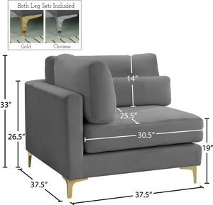 Julia Velvet / Engineered Wood / Metal / Foam Contemporary Grey Velvet Modular Corner Chair - 37.5" W x 37.5" D x 33" H