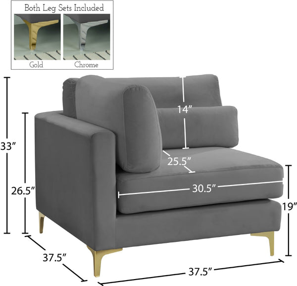 Julia Velvet / Engineered Wood / Metal / Foam Contemporary Grey Velvet Modular Corner Chair - 37.5" W x 37.5" D x 33" H