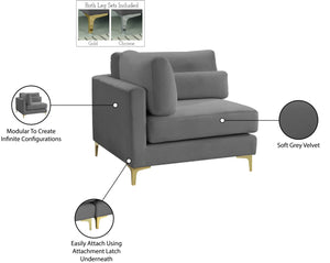 Julia Velvet / Engineered Wood / Metal / Foam Contemporary Grey Velvet Modular Corner Chair - 37.5" W x 37.5" D x 33" H