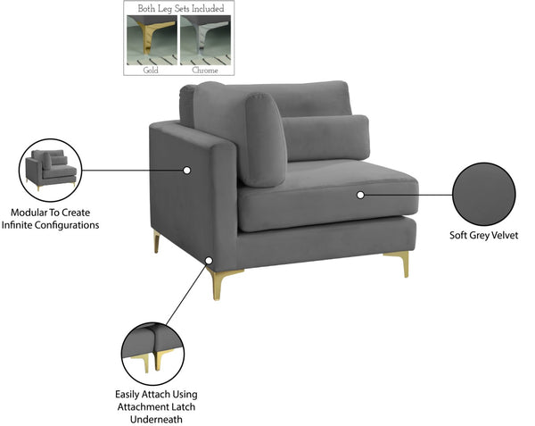 Julia Velvet / Engineered Wood / Metal / Foam Contemporary Grey Velvet Modular Corner Chair - 37.5" W x 37.5" D x 33" H