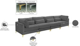 Julia Velvet / Engineered Wood / Metal / Foam Contemporary Grey Velvet Modular Sofa (4 Boxes) - 142" W x 37.5" D x 33" H