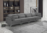 Julia Velvet / Engineered Wood / Metal / Foam Contemporary Grey Velvet Modular Sofa (4 Boxes) - 142" W x 37.5" D x 33" H