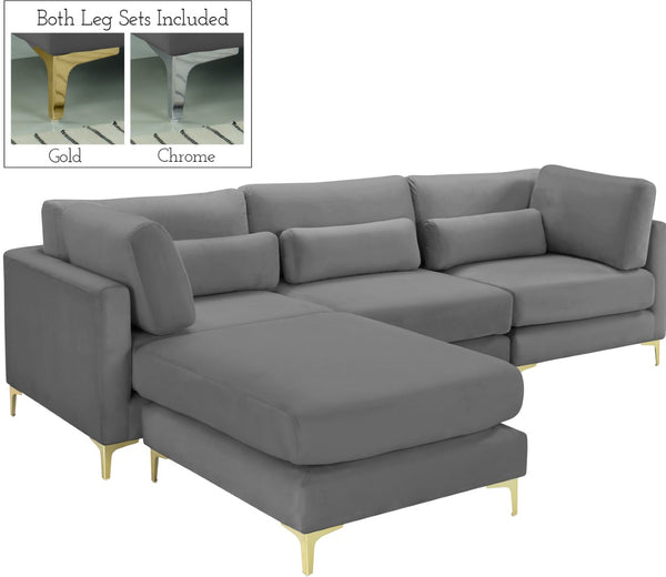 Julia Velvet / Engineered Wood / Metal / Foam Contemporary Grey Velvet Modular Sectional (4 Boxes) - 108.5" W x 77" D x 33" H