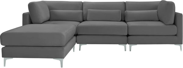 Julia Velvet / Engineered Wood / Metal / Foam Contemporary Grey Velvet Modular Sectional (4 Boxes) - 108.5" W x 77" D x 33" H