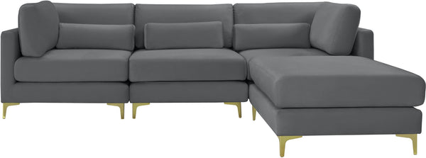 Julia Velvet / Engineered Wood / Metal / Foam Contemporary Grey Velvet Modular Sectional (4 Boxes) - 108.5" W x 77" D x 33" H