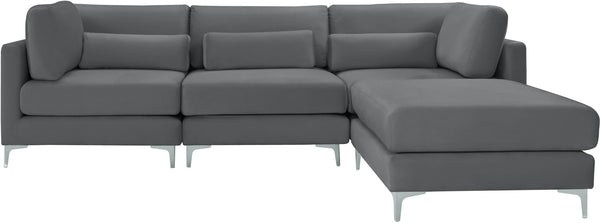 Julia Velvet / Engineered Wood / Metal / Foam Contemporary Grey Velvet Modular Sectional (4 Boxes) - 108.5" W x 77" D x 33" H