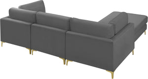 Julia Velvet / Engineered Wood / Metal / Foam Contemporary Grey Velvet Modular Sectional (4 Boxes) - 108.5" W x 77" D x 33" H
