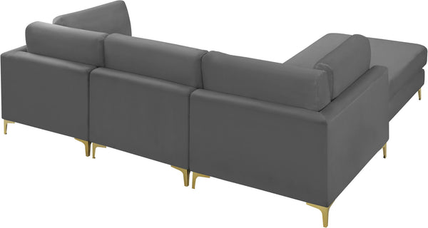 Julia Velvet / Engineered Wood / Metal / Foam Contemporary Grey Velvet Modular Sectional (4 Boxes) - 108.5" W x 77" D x 33" H