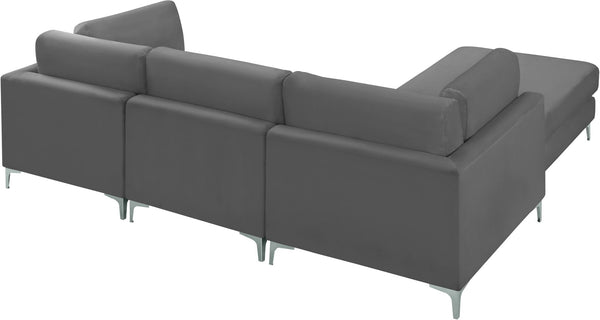 Julia Velvet / Engineered Wood / Metal / Foam Contemporary Grey Velvet Modular Sectional (4 Boxes) - 108.5" W x 77" D x 33" H