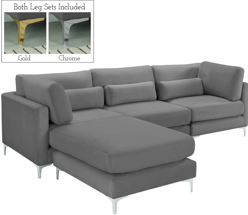 Julia Velvet / Engineered Wood / Metal / Foam Contemporary Grey Velvet Modular Sectional (4 Boxes) - 108.5" W x 77" D x 33" H