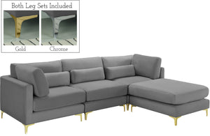 Julia Velvet / Engineered Wood / Metal / Foam Contemporary Grey Velvet Modular Sectional (4 Boxes) - 108.5" W x 77" D x 33" H