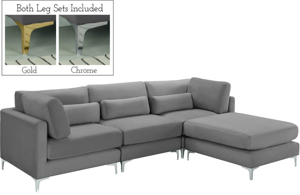 Julia Velvet / Engineered Wood / Metal / Foam Contemporary Grey Velvet Modular Sectional (4 Boxes) - 108.5" W x 77" D x 33" H