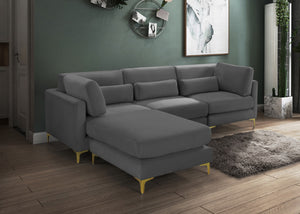 Julia Velvet / Engineered Wood / Metal / Foam Contemporary Grey Velvet Modular Sectional (4 Boxes) - 108.5" W x 77" D x 33" H