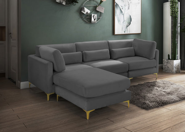 Julia Velvet / Engineered Wood / Metal / Foam Contemporary Grey Velvet Modular Sectional (4 Boxes) - 108.5" W x 77" D x 33" H