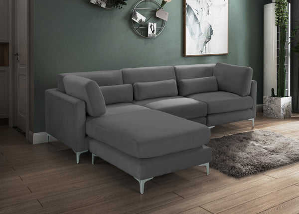 Julia Velvet / Engineered Wood / Metal / Foam Contemporary Grey Velvet Modular Sectional (4 Boxes) - 108.5" W x 77" D x 33" H