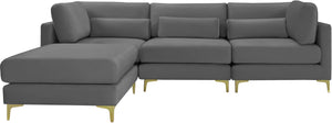 Julia Velvet / Engineered Wood / Metal / Foam Contemporary Grey Velvet Modular Sectional (4 Boxes) - 108.5" W x 77" D x 33" H