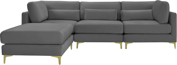 Julia Velvet / Engineered Wood / Metal / Foam Contemporary Grey Velvet Modular Sectional (4 Boxes) - 108.5" W x 77" D x 33" H