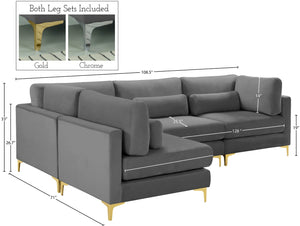 Julia Velvet / Engineered Wood / Metal / Foam Contemporary Grey Velvet Modular Sectional (4 Boxes) - 108.5" W x 71" D x 33" H
