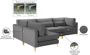 Julia Velvet / Engineered Wood / Metal / Foam Contemporary Grey Velvet Modular Sectional (4 Boxes) - 108.5" W x 71" D x 33" H