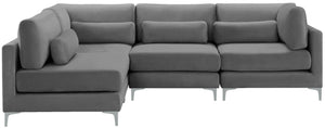 Julia Velvet / Engineered Wood / Metal / Foam Contemporary Grey Velvet Modular Sectional (4 Boxes) - 108.5" W x 71" D x 33" H