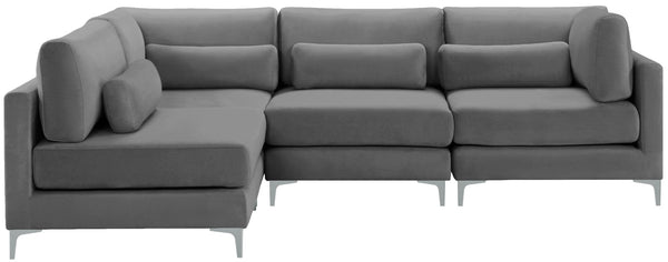 Julia Velvet / Engineered Wood / Metal / Foam Contemporary Grey Velvet Modular Sectional (4 Boxes) - 108.5" W x 71" D x 33" H