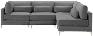 Julia Velvet / Engineered Wood / Metal / Foam Contemporary Grey Velvet Modular Sectional (4 Boxes) - 108.5" W x 71" D x 33" H