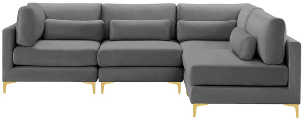 Julia Velvet / Engineered Wood / Metal / Foam Contemporary Grey Velvet Modular Sectional (4 Boxes) - 108.5" W x 71" D x 33" H