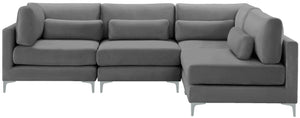Julia Velvet / Engineered Wood / Metal / Foam Contemporary Grey Velvet Modular Sectional (4 Boxes) - 108.5" W x 71" D x 33" H