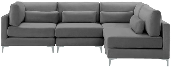 Julia Velvet / Engineered Wood / Metal / Foam Contemporary Grey Velvet Modular Sectional (4 Boxes) - 108.5" W x 71" D x 33" H