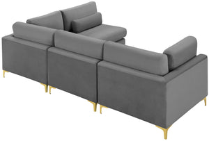 Julia Velvet / Engineered Wood / Metal / Foam Contemporary Grey Velvet Modular Sectional (4 Boxes) - 108.5" W x 71" D x 33" H