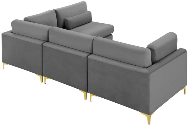 Julia Velvet / Engineered Wood / Metal / Foam Contemporary Grey Velvet Modular Sectional (4 Boxes) - 108.5" W x 71" D x 33" H