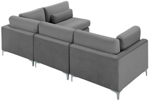 Julia Velvet / Engineered Wood / Metal / Foam Contemporary Grey Velvet Modular Sectional (4 Boxes) - 108.5" W x 71" D x 33" H