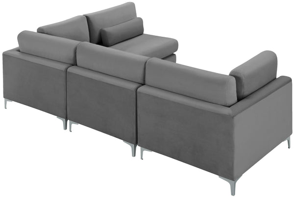 Julia Velvet / Engineered Wood / Metal / Foam Contemporary Grey Velvet Modular Sectional (4 Boxes) - 108.5" W x 71" D x 33" H
