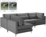 Julia Velvet / Engineered Wood / Metal / Foam Contemporary Grey Velvet Modular Sectional (4 Boxes) - 108.5" W x 71" D x 33" H