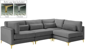 Julia Velvet / Engineered Wood / Metal / Foam Contemporary Grey Velvet Modular Sectional (4 Boxes) - 108.5" W x 71" D x 33" H