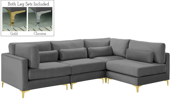 Julia Velvet / Engineered Wood / Metal / Foam Contemporary Grey Velvet Modular Sectional (4 Boxes) - 108.5" W x 71" D x 33" H