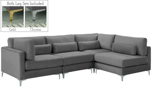 Julia Velvet / Engineered Wood / Metal / Foam Contemporary Grey Velvet Modular Sectional (4 Boxes) - 108.5" W x 71" D x 33" H